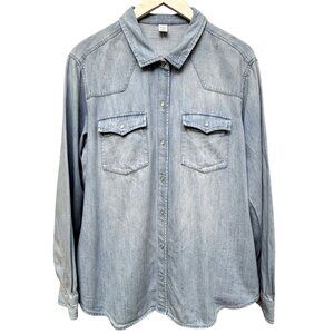 Old Navy Light Wash Denim Pearl Snap Shirt Size XXL Long Sleeve Western